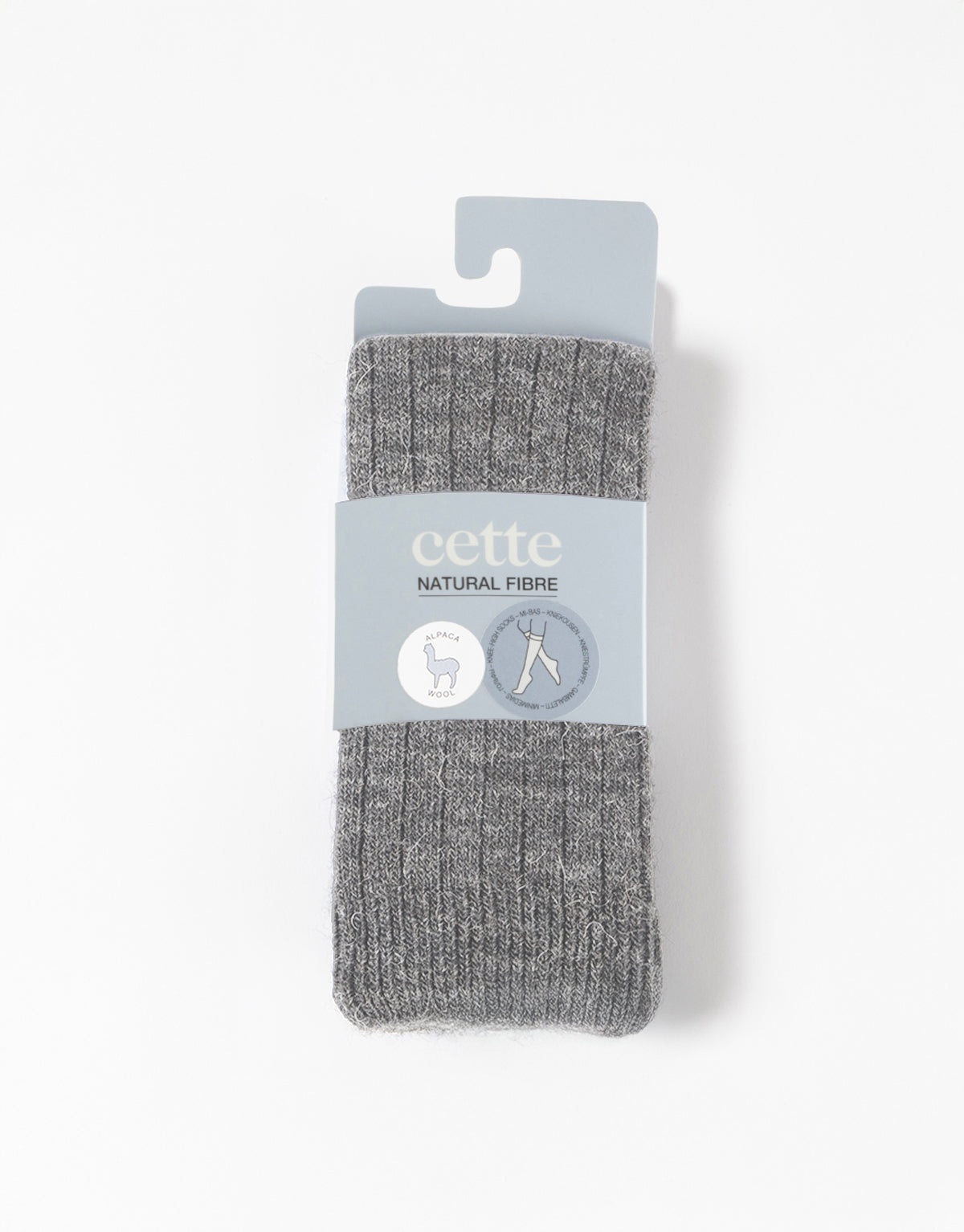 Cette - Knee High Alpaca Wool Socks, Winter Socks in Light Grey, One Size
