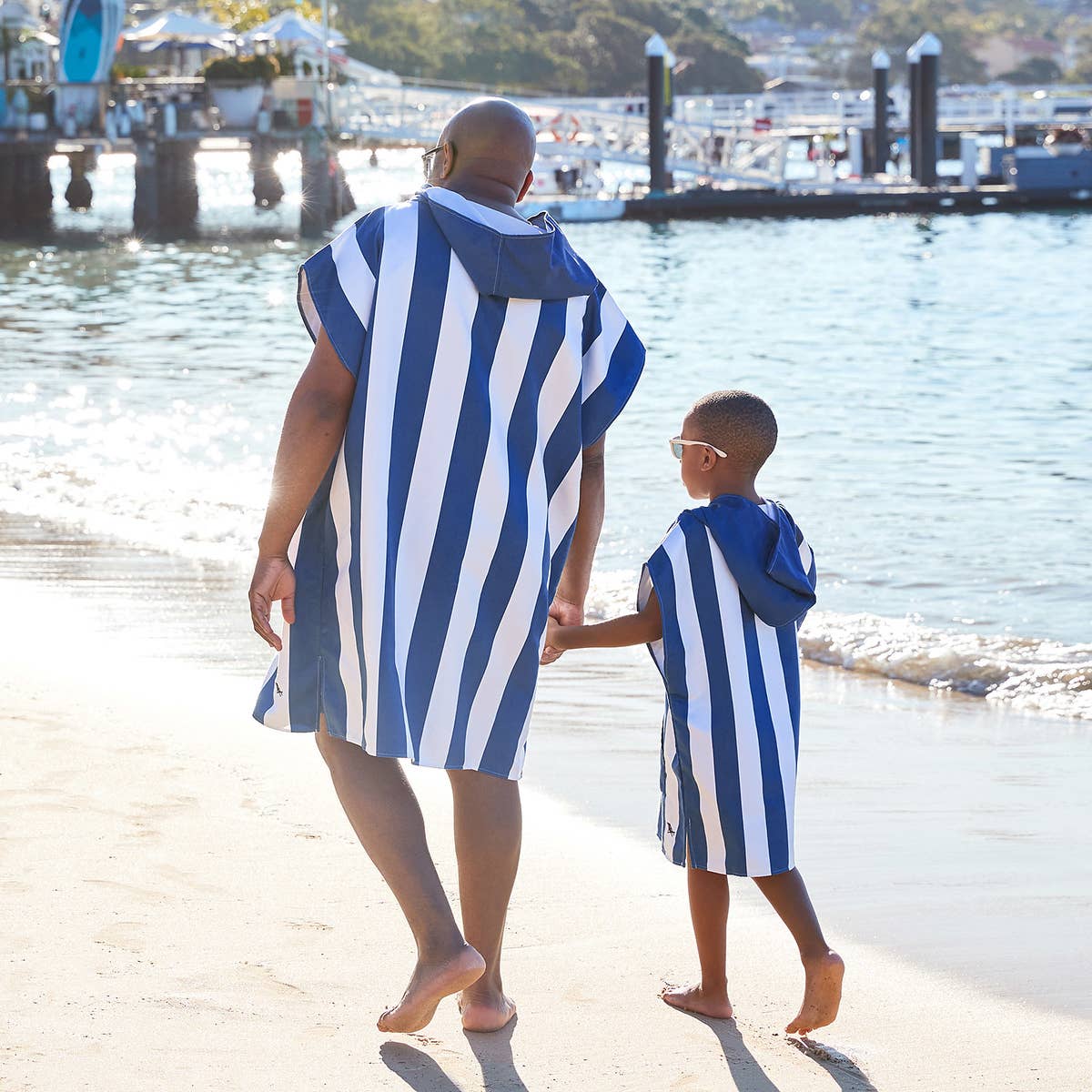 Adult Hooded Towelling Poncho by Dock & Bay - Whitsunday Blue: Medium (35x27")