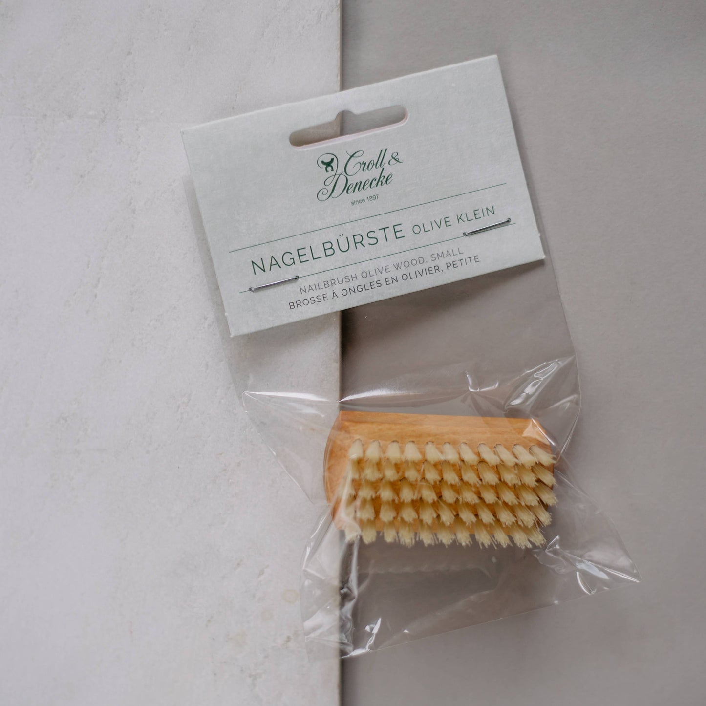 Croll & Denecke Premium Olive Wood & Natural Bristle Nail Brush, Small