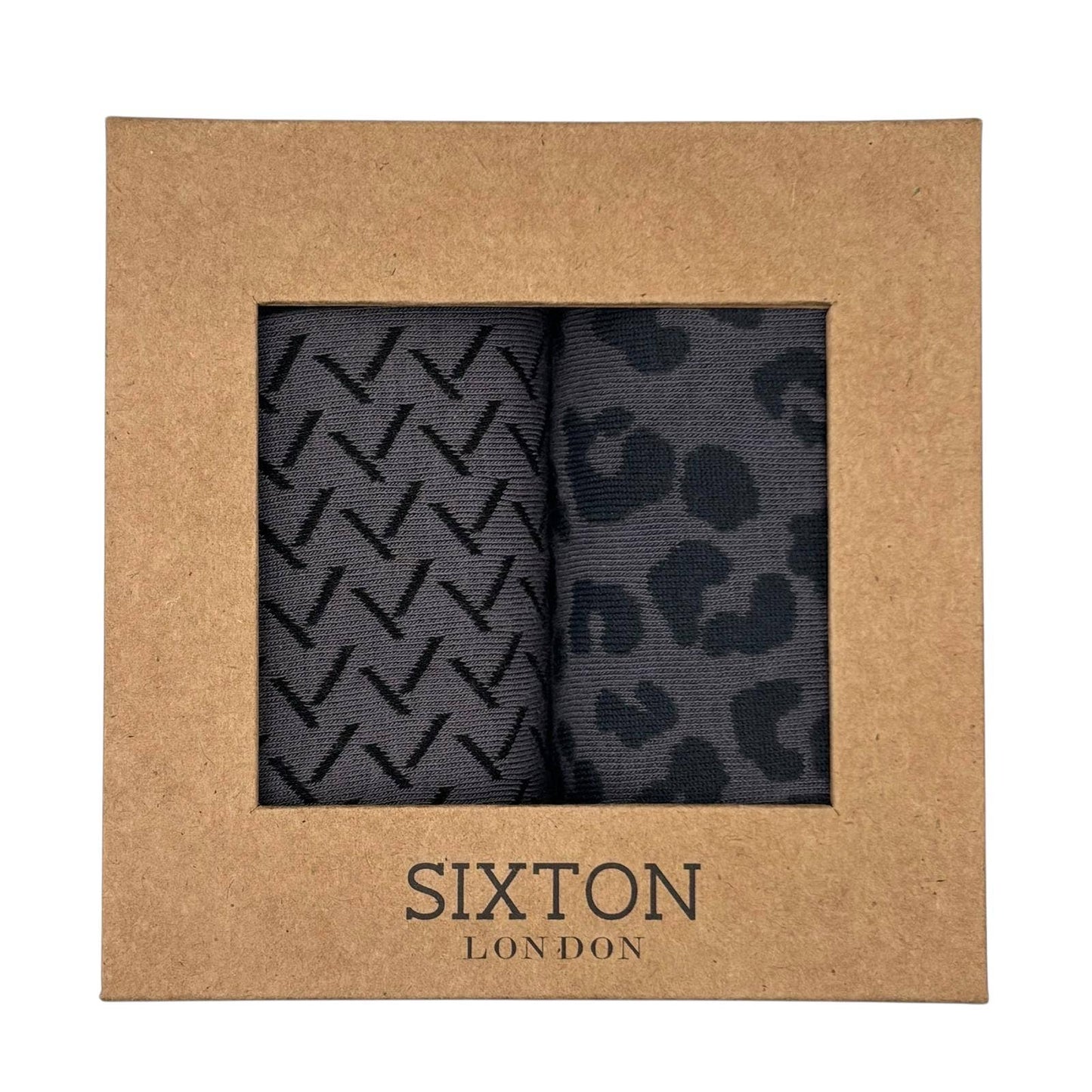Sixton London - Charcoal Kyoto & Leopard Sock Box Duo