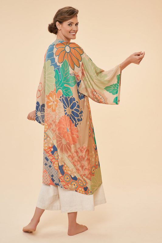 70s Kaleidoscope Floral Kimono Gown - Coconut by Powder Design