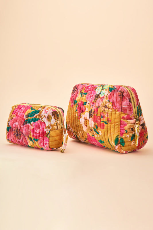 Large Quilted Vanity Bag Impressionist Floral Mustard by Powder Design