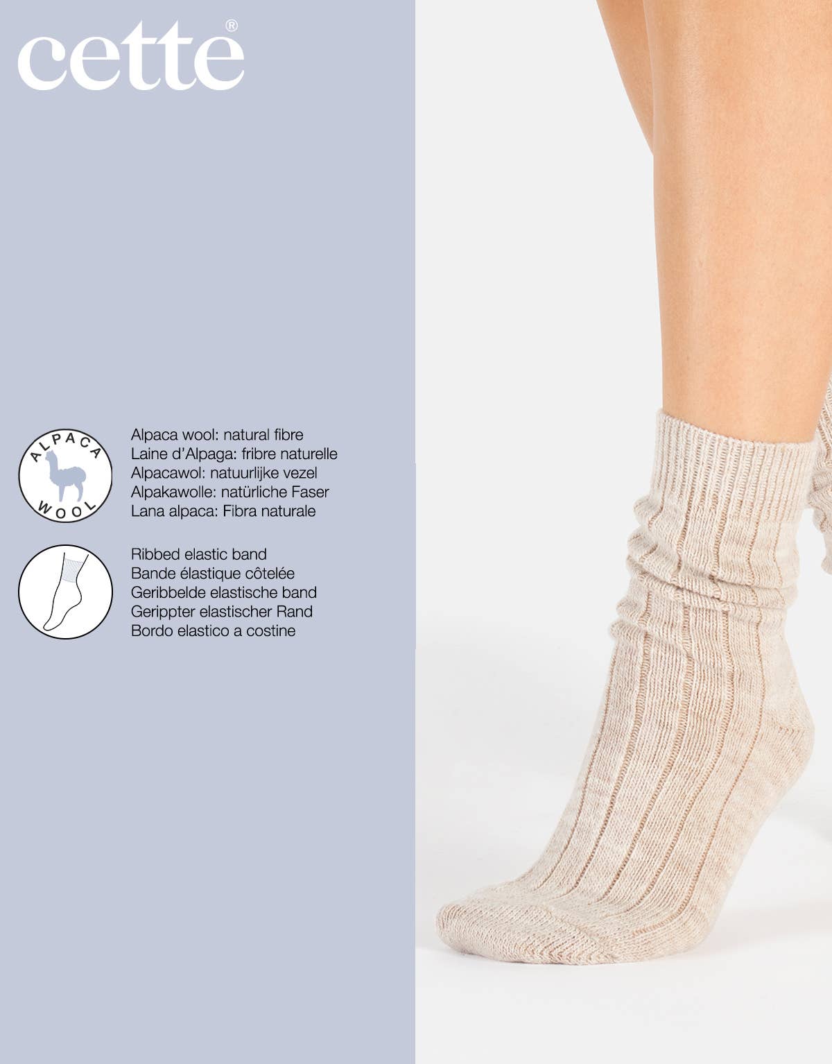 Cette - Alpaca Wool Socks Ribbed Pattern, Winter Socks : One Size
