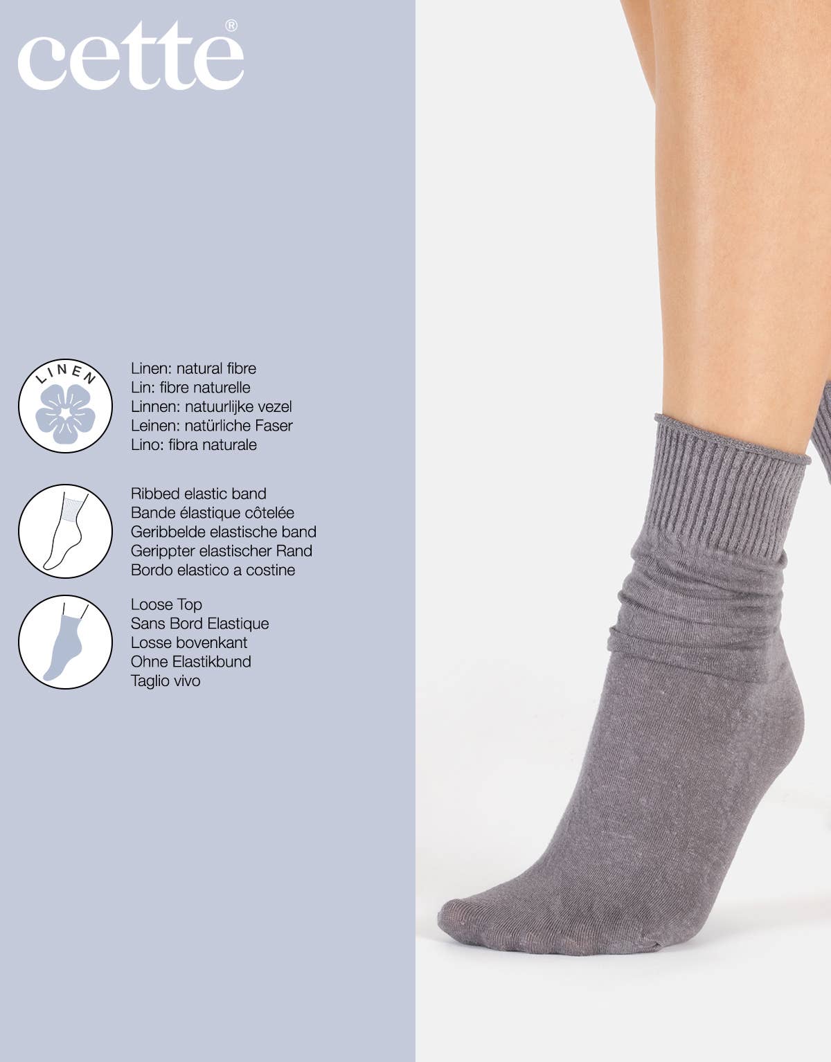 Cette - Linen Socks without Elastic Band, Women Socks, Natural Fibre: One Size