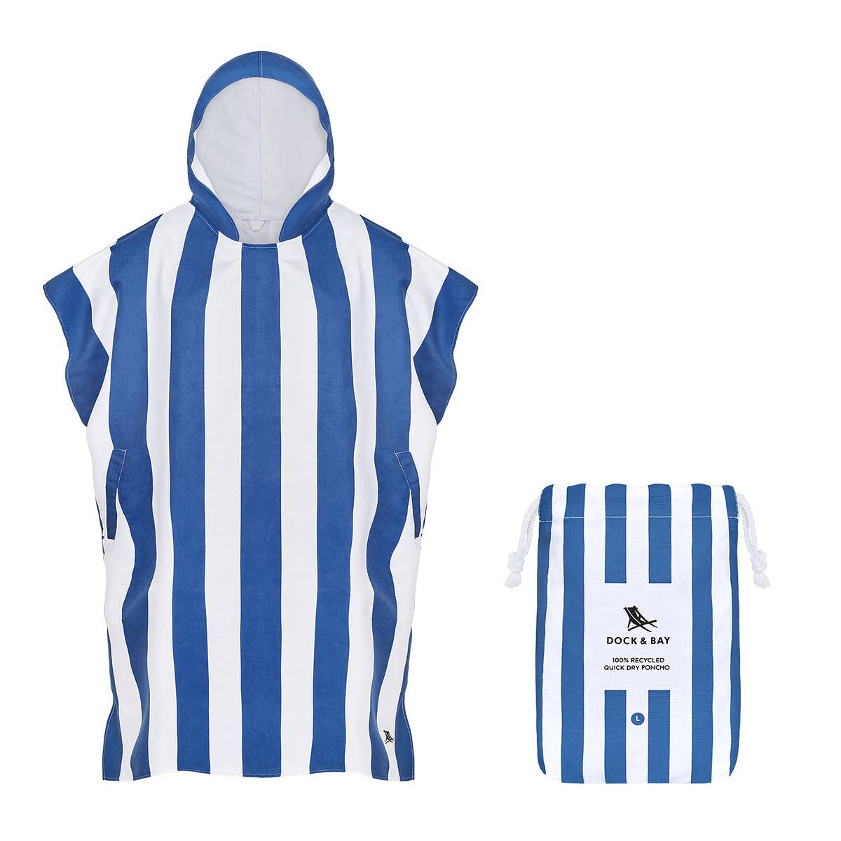 Adult Hooded Towelling Poncho by Dock & Bay - Whitsunday Blue: Medium (35x27")