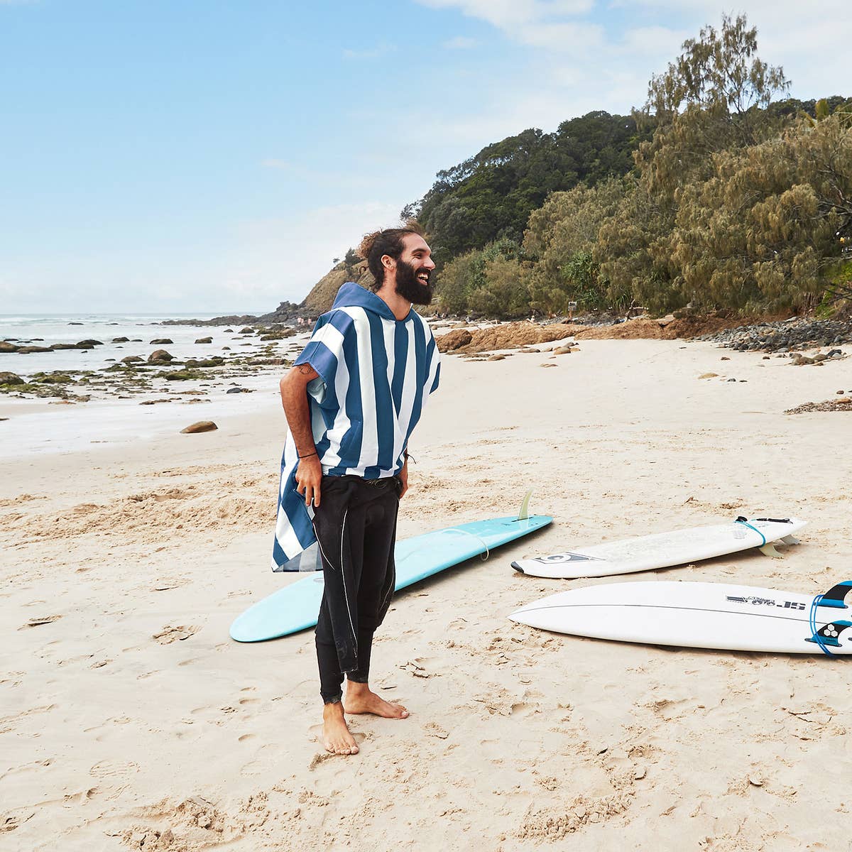 Adult Hooded Towelling Poncho by Dock & Bay - Whitsunday Blue: Medium (35x27")