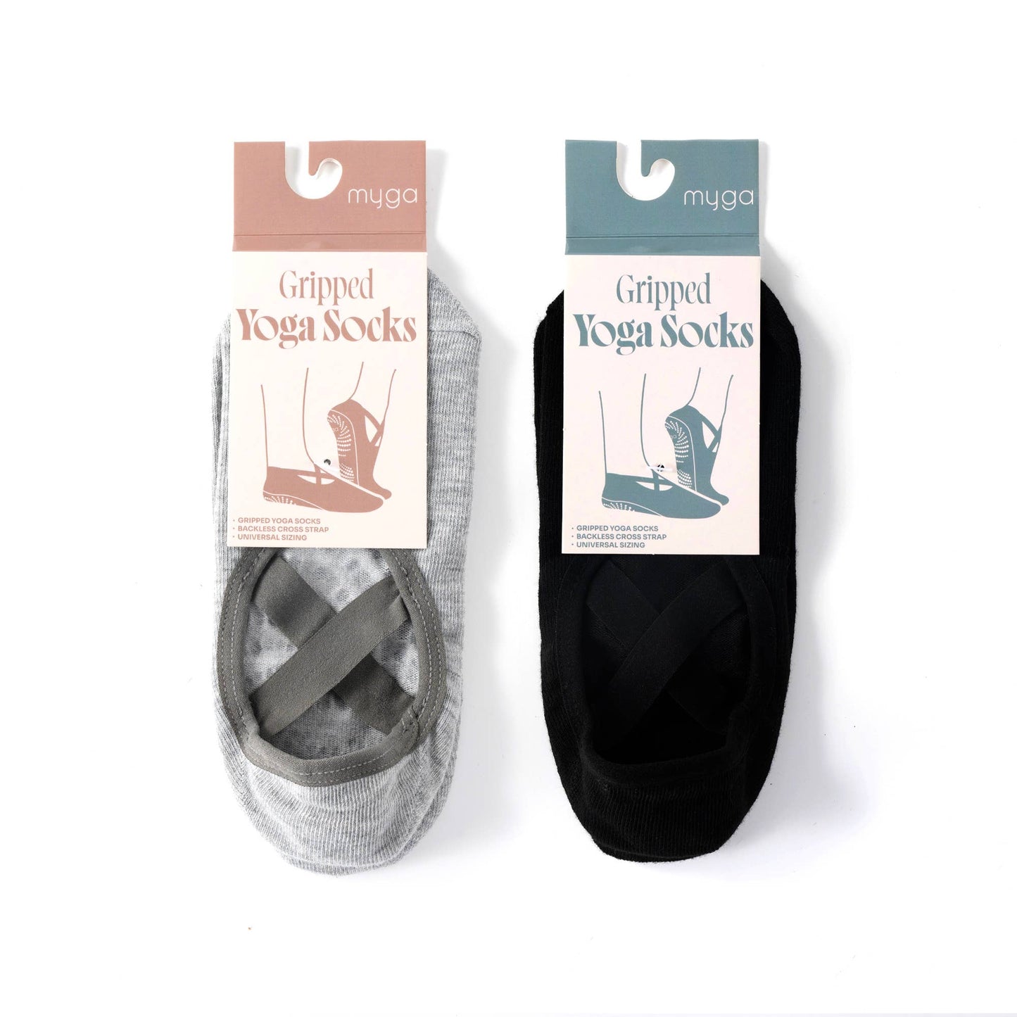 Myga Eco - Backless Cross-Strap Gripped Yoga Socks – Non-Slip.: Grey or Black