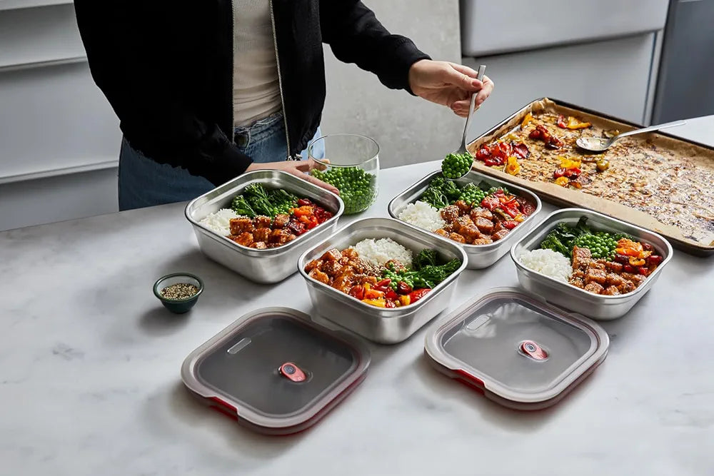 Microwavable Stainless Steel Lunch Box, Plastic-Free Lunch box with Leak Proof, Airtight, Lockable Lid - Microwave, Dishwasher and Oven Safe - Small Square, 1.1l