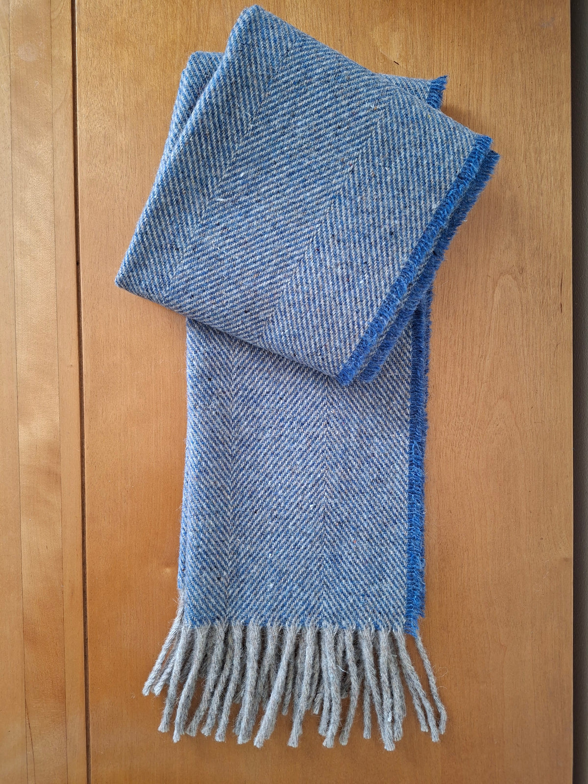 McNutt FOREVER recycled Merino wool Wild Blue scarf in blue and grey