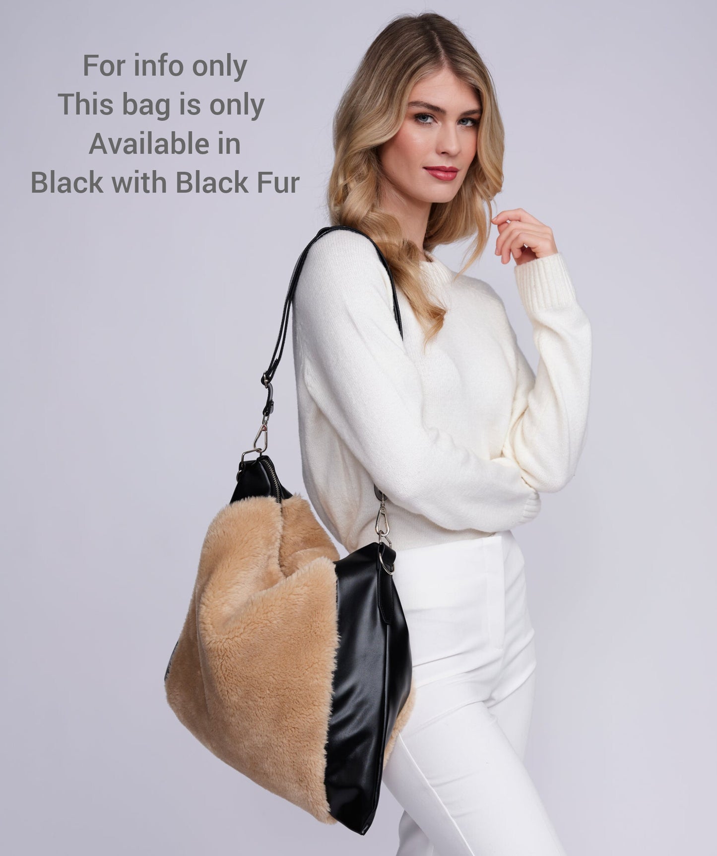 The Brielle Bag - PU Leather & Fur Slouch Bag in Black