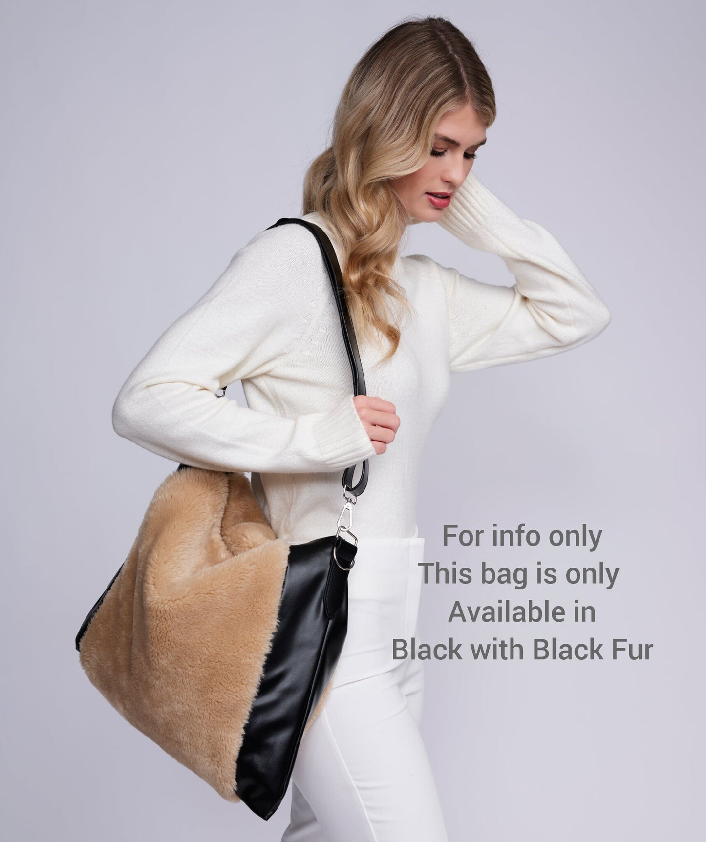 The Brielle Bag - PU Leather & Fur Slouch Bag in Black