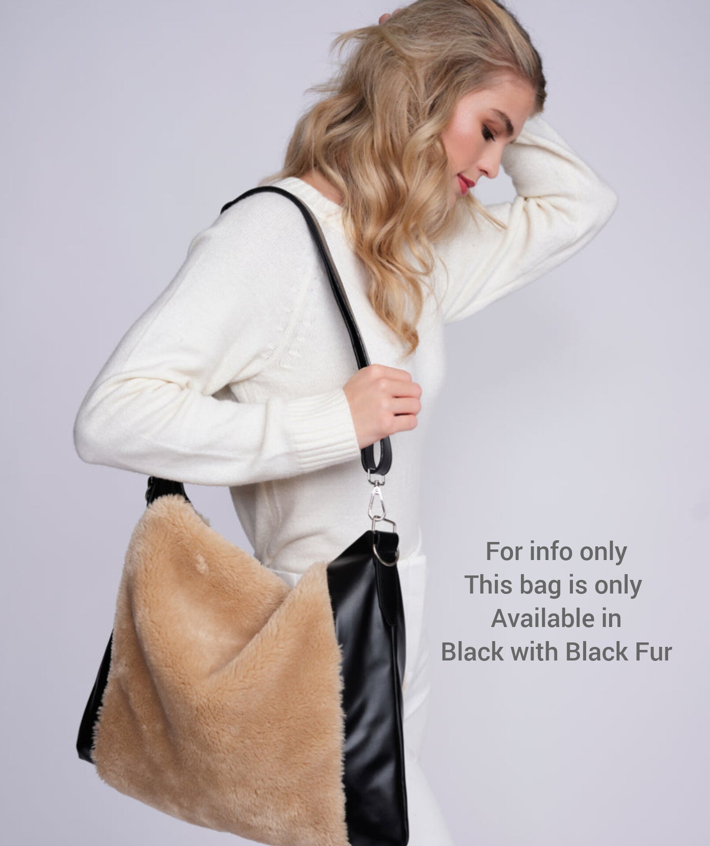 The Brielle Bag - PU Leather & Fur Slouch Bag in Black