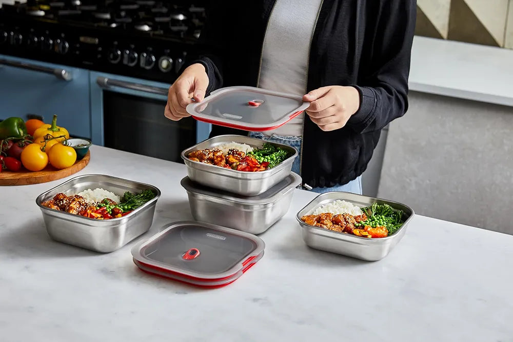 Microwavable Stainless Steel Lunch Box, Plastic-Free Lunch box with Leak Proof, Airtight, Lockable Lid - Microwave, Dishwasher and Oven Safe - Small Square, 1.1l