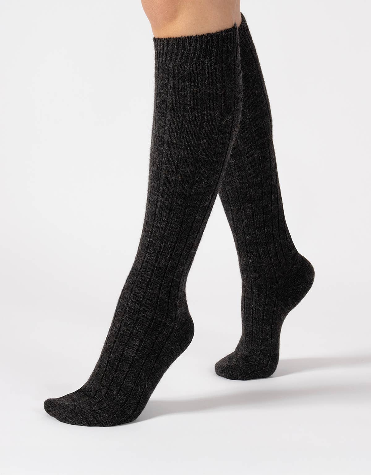 Cette - Wool knee high socks, Alpaca wool socks, Winter Socks, gift: Dark Grey / One Size