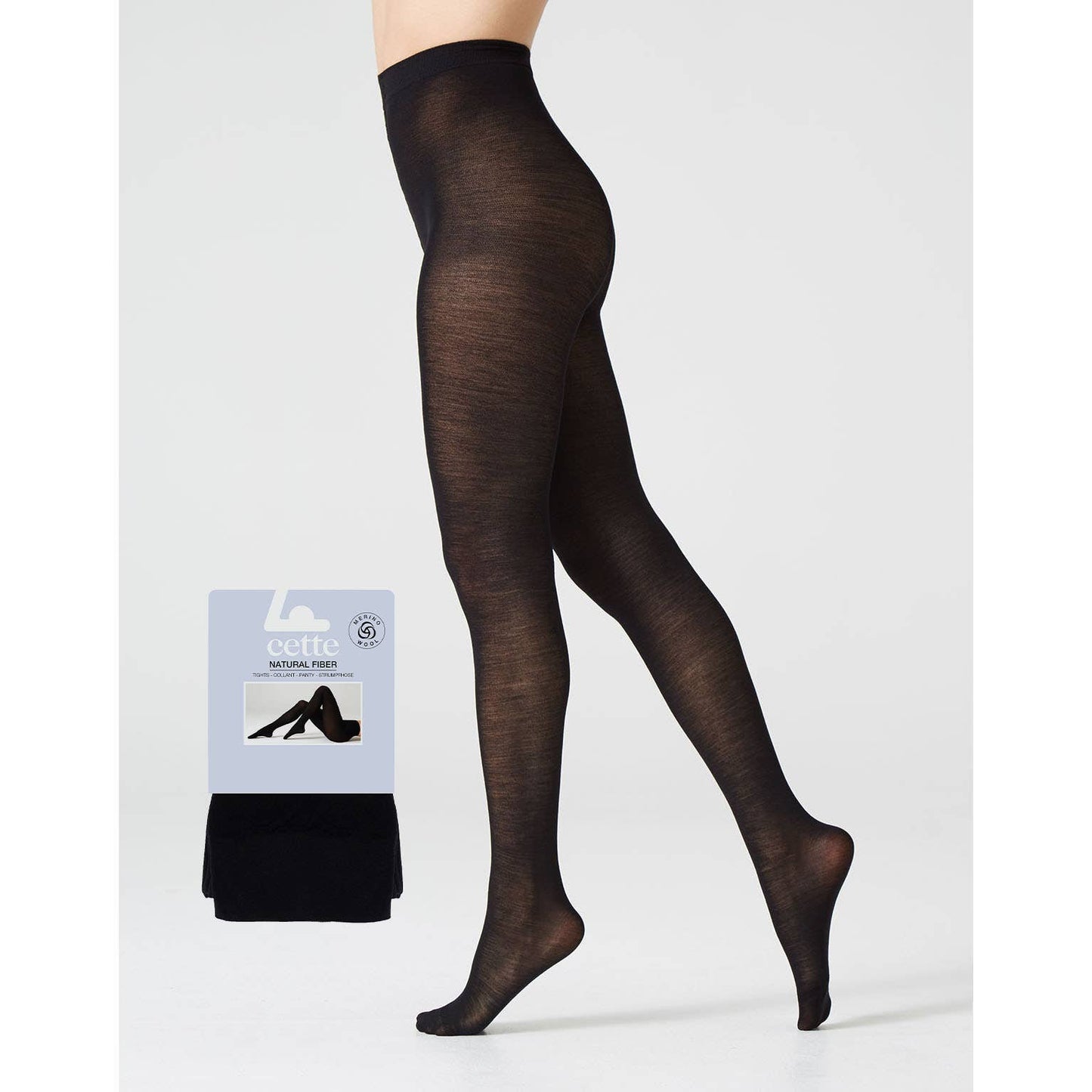 Cette - Merino Wool Tights 100 Denier, Winter Opaque Tights in Black