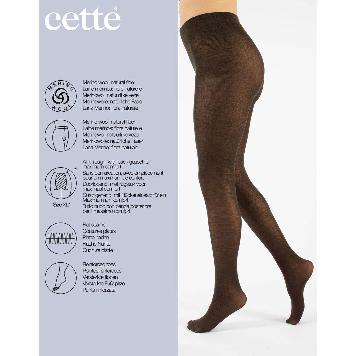 Cette - Merino Wool Tights 100 Denier, Winter Opaque Tights in Chocolate
