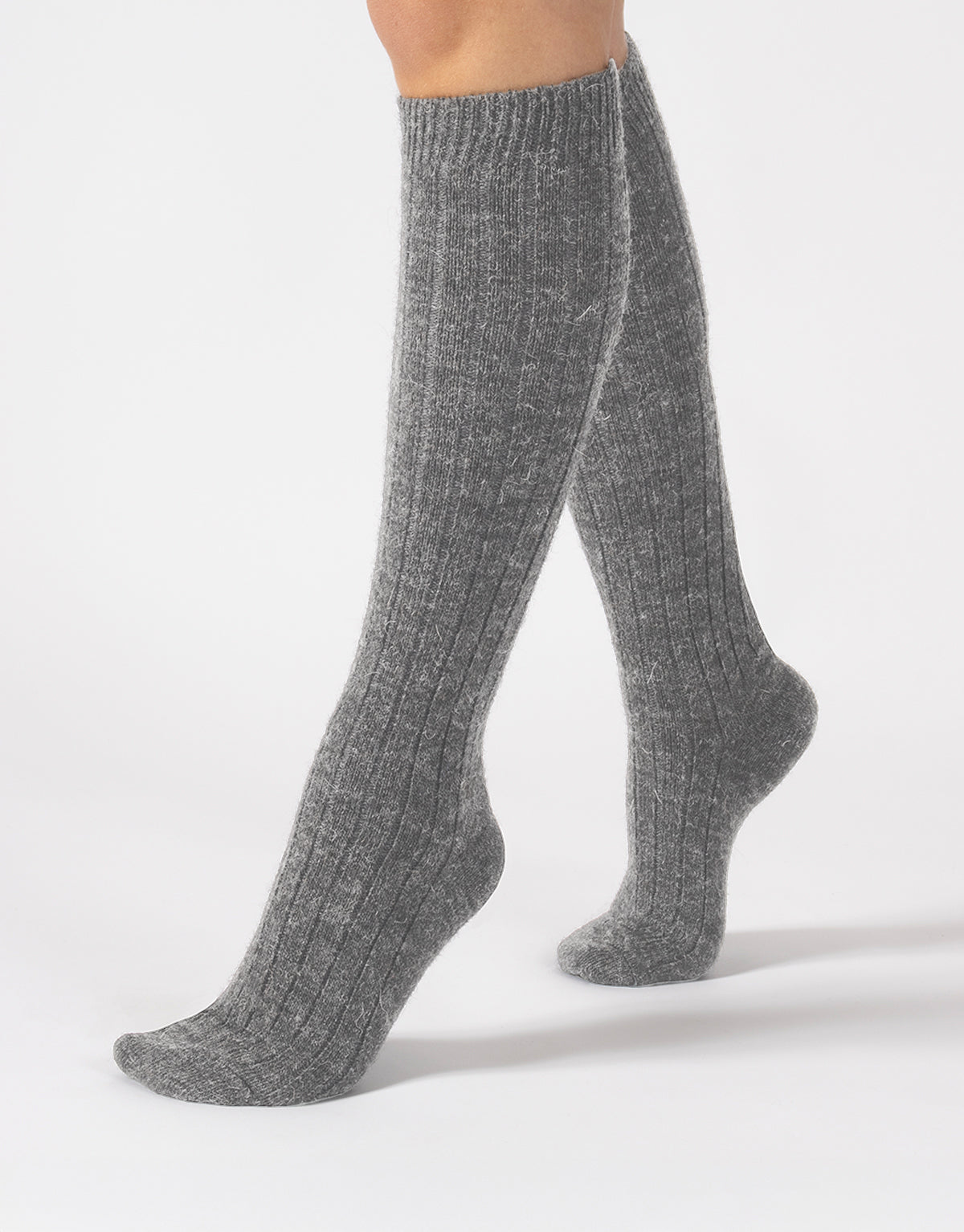 Cette - Knee High Alpaca Wool Socks, Winter Socks in Light Grey, One Size