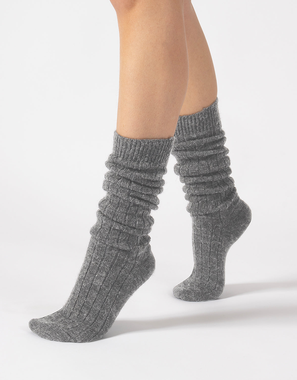 Cette - Knee High Alpaca Wool Socks, Winter Socks in Light Grey, One Size