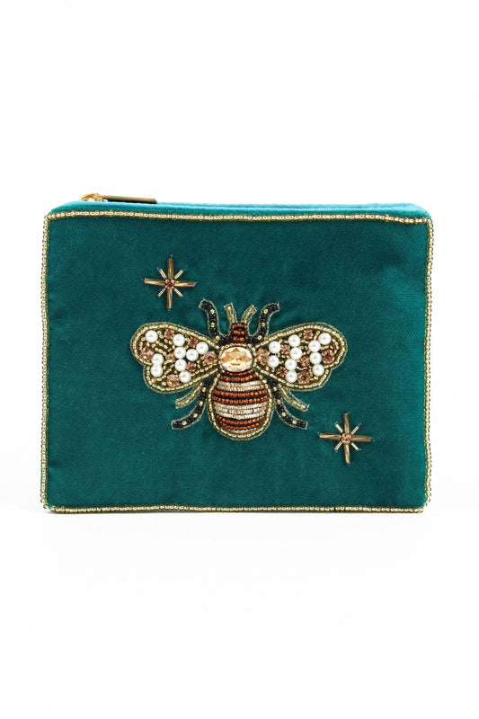 My Doris - TEAL GOLDEN BEE SMALL VELVET POUCH