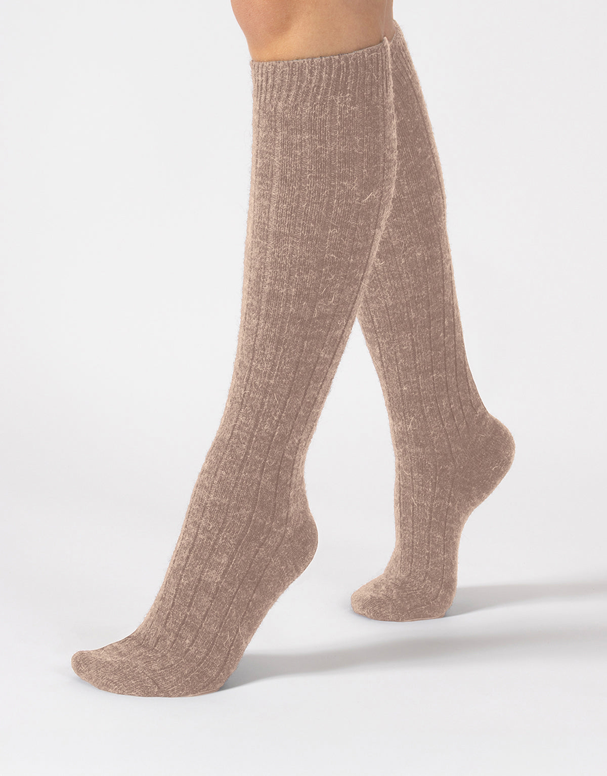 Cette - Knee High Alpaca Wool Socks, Winter Socks in Sand, One Size