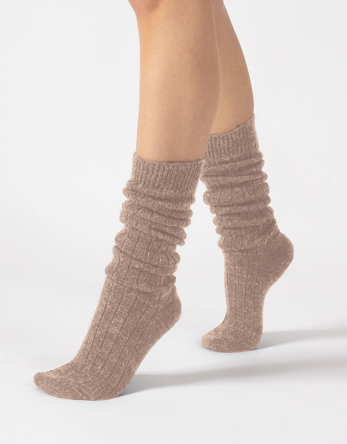 Cette - Knee High Alpaca Wool Socks, Winter Socks in Sand, One Size