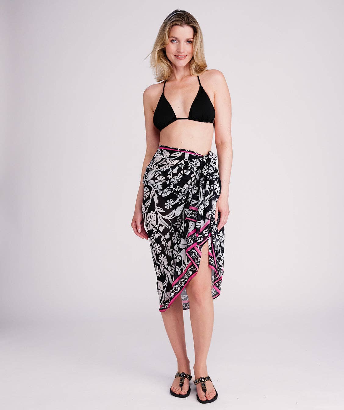 Pia Rossini - Mykonos Sarong - Black/White Beach Cover-Up
