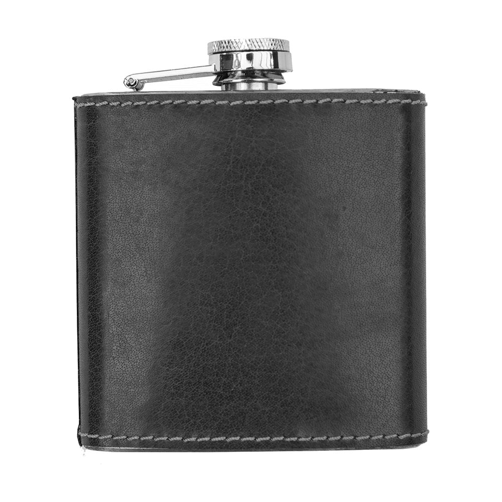 6oz Hip Flask in Genuine Real Leather Wrap