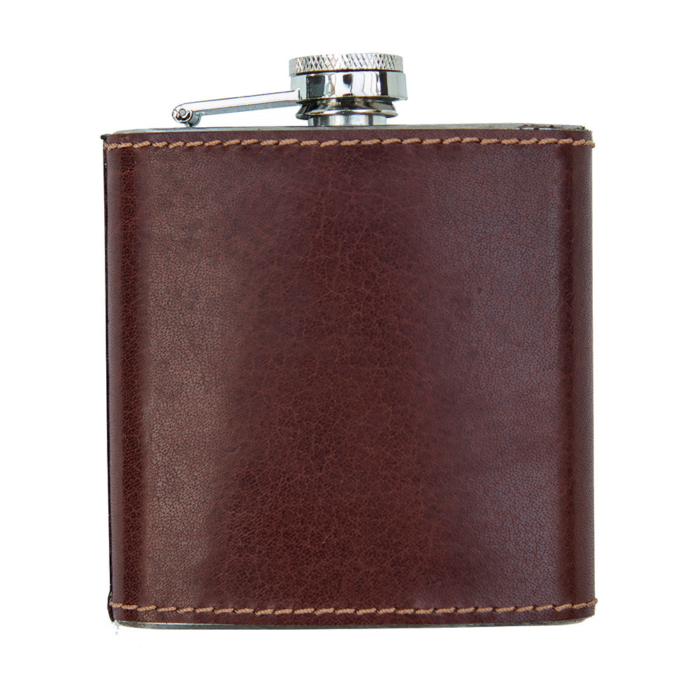 6oz Hip Flask in Genuine Real Leather Wrap