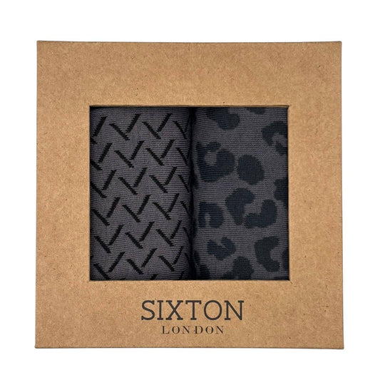 Sixton London - Charcoal Kyoto & Leopard Sock Box Duo