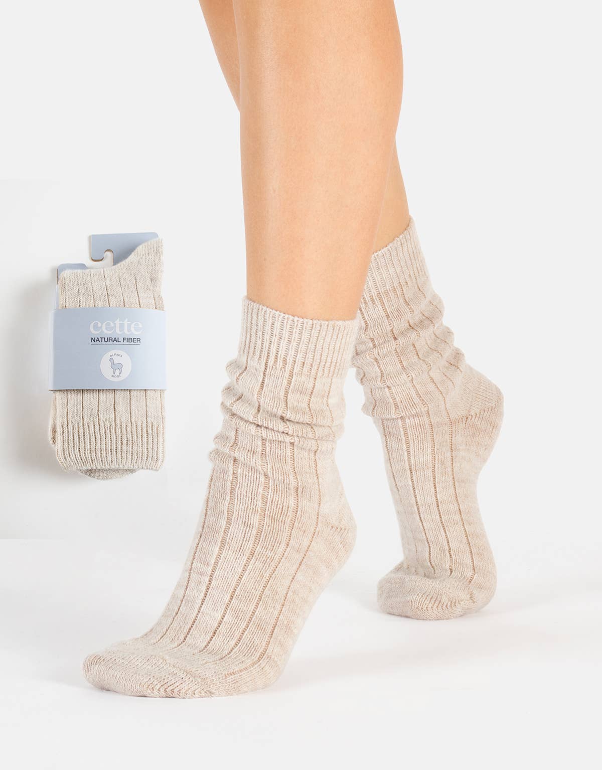 Cette - Alpaca Wool Socks Ribbed Pattern, Winter Socks : One Size