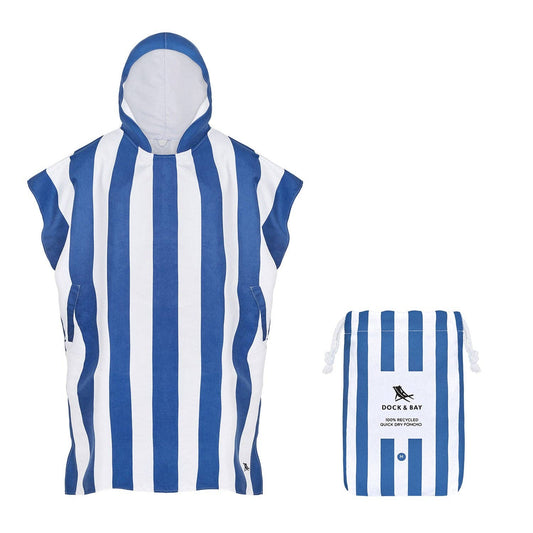 Adult Hooded Towelling Poncho by Dock & Bay - Whitsunday Blue: Medium (35x27")