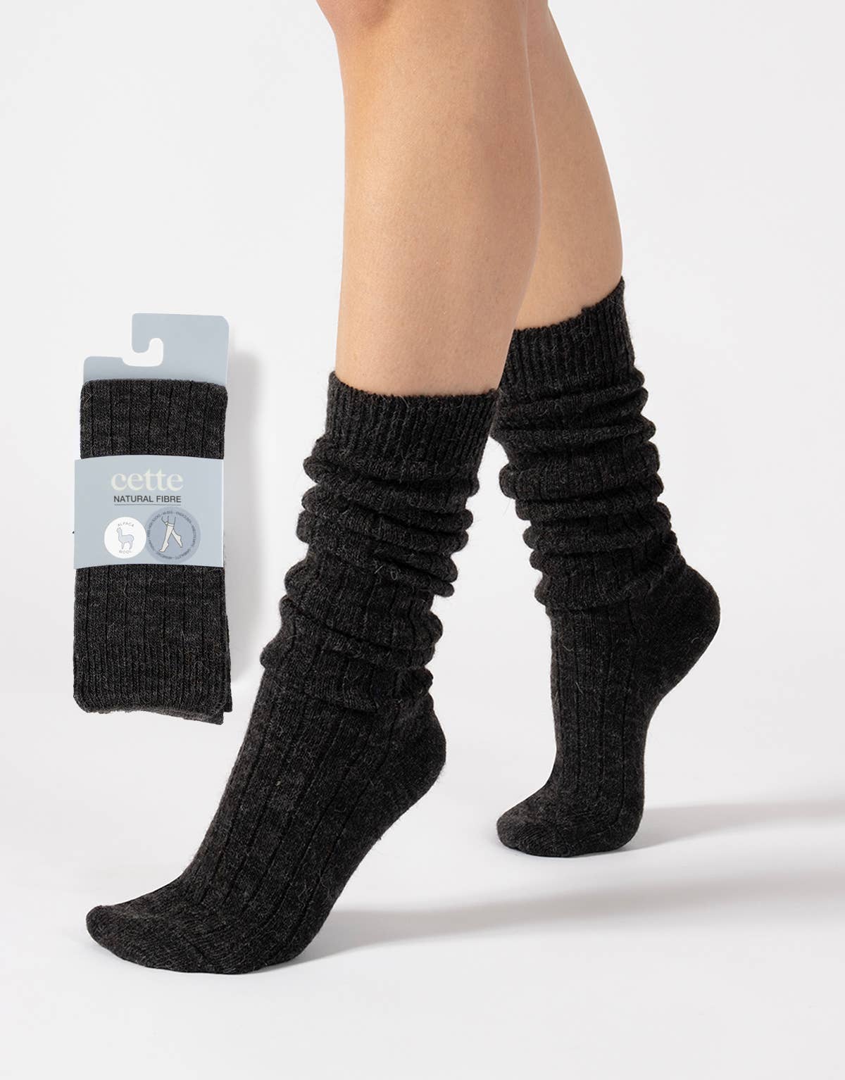 Cette - Wool knee high socks, Alpaca wool socks, Winter Socks, gift: Dark Grey / One Size