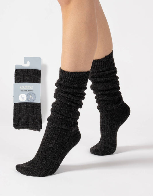 Cette - Wool knee high socks, Alpaca wool socks, Winter Socks, gift: Dark Grey / One Size