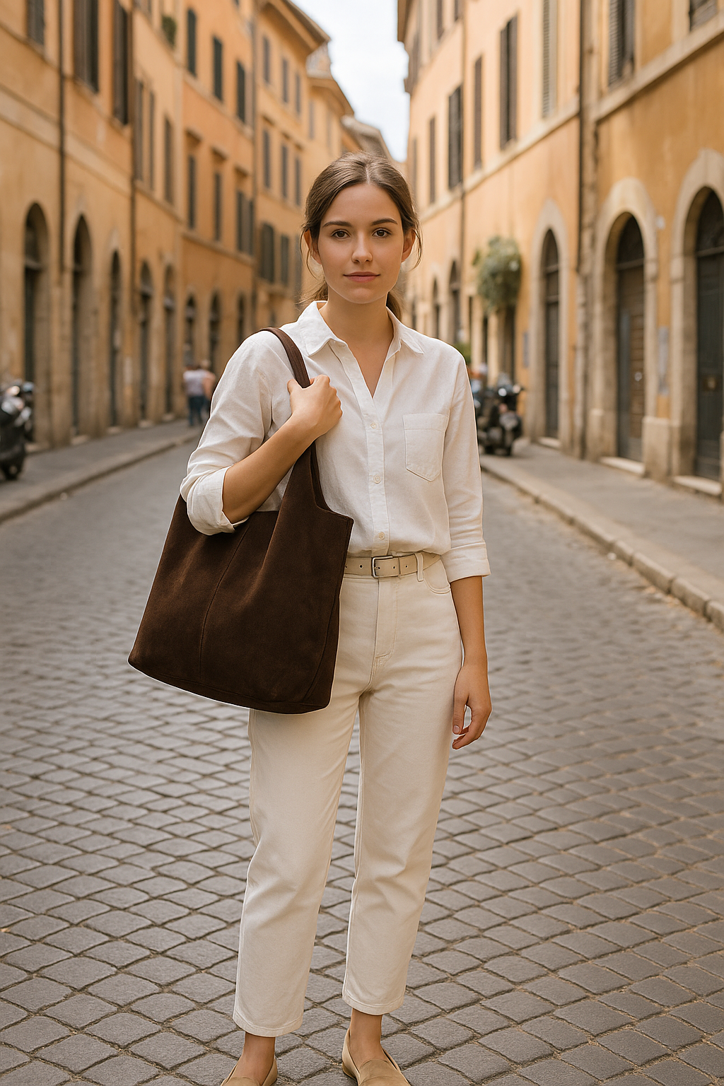 ITALIAN'S LEATHER - Giannina 221024 Suede Leather Shoulder Bag: Green