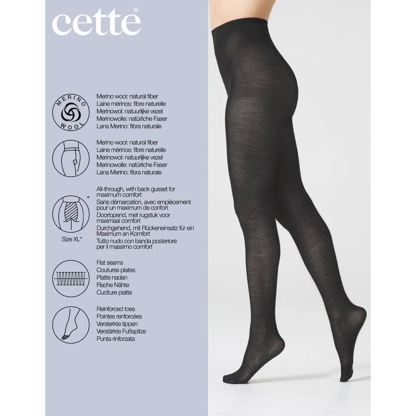 Cette - Merino Wool Tights 100 Denier, Winter Opaque Tights in Black