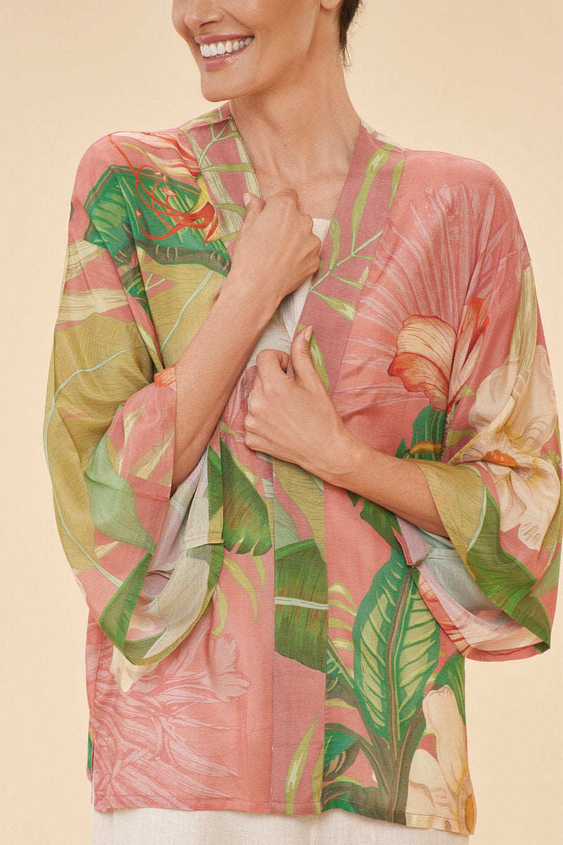 Delicate Tropical Floral Kimono Jacket - Candy