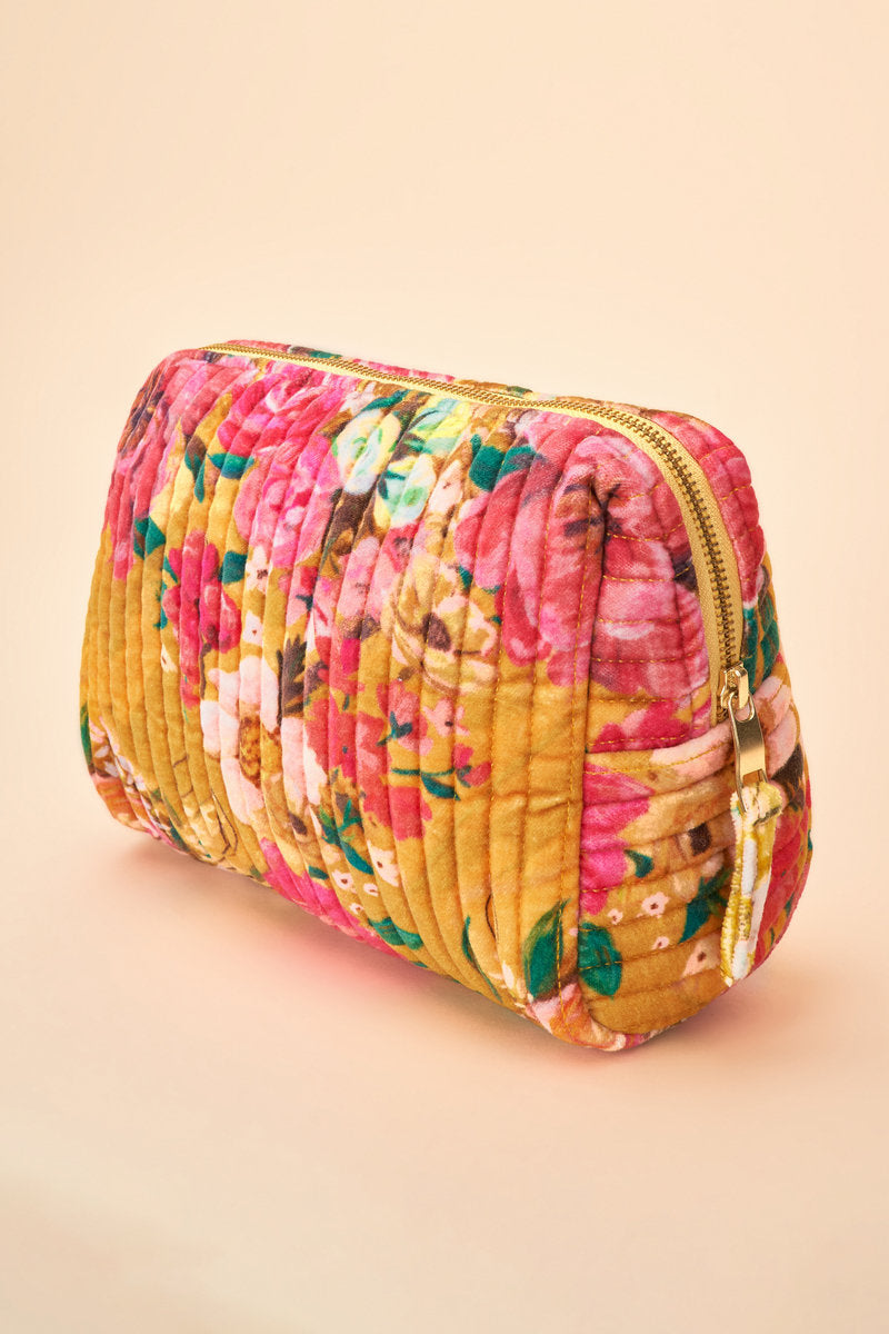 Large Quilted Vanity Bag in Impressionist Floral Mustard by Powder Design