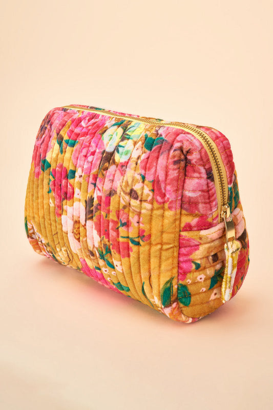 Small Quilted Vanity Bag Impressionist Floral Mustard by Powder Design