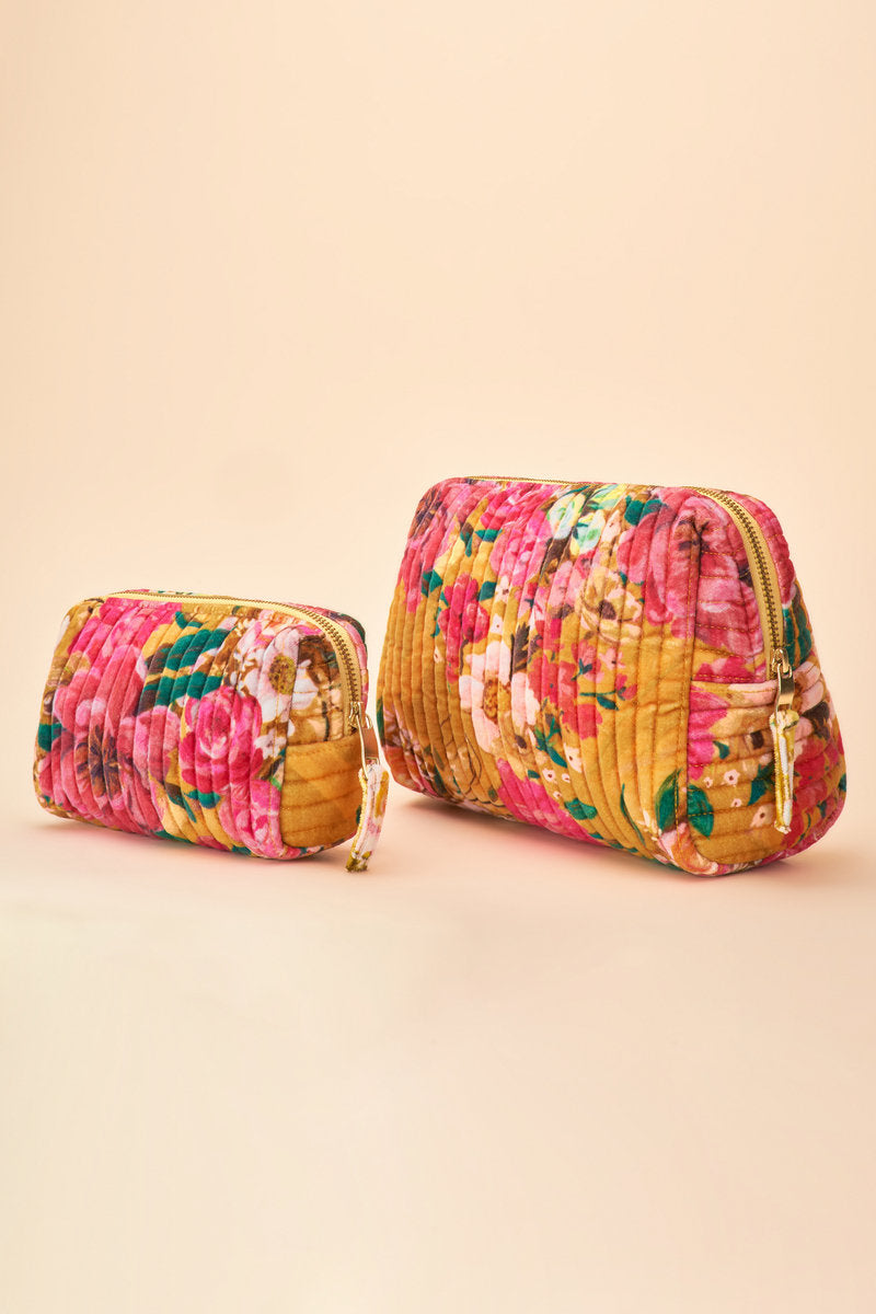 Large Quilted Vanity Bag in Impressionist Floral Mustard by Powder Design