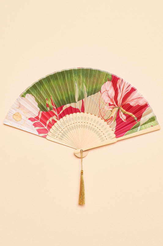 Delicate Tropical in Dark Rose Satin Hand Fan by Powder Design