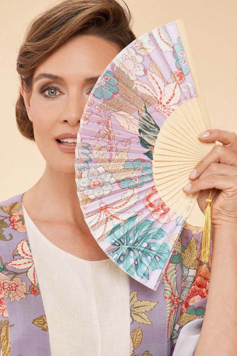 Lavender Paisley Satin Hand Fan by Powder Design