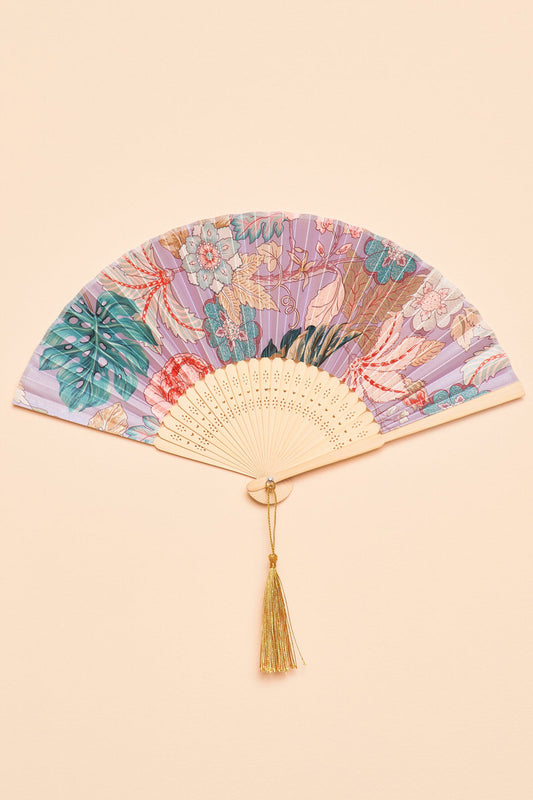 Lavender Paisley Satin Hand Fan by Powder Design