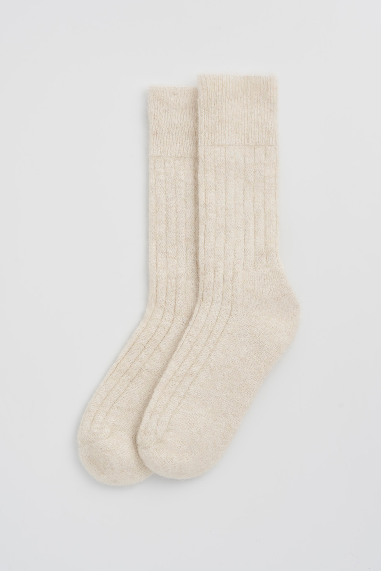 Pairs Ultra Soft Alpaca Ribbed Bed Socks – Clotted Cream | UK 4–7