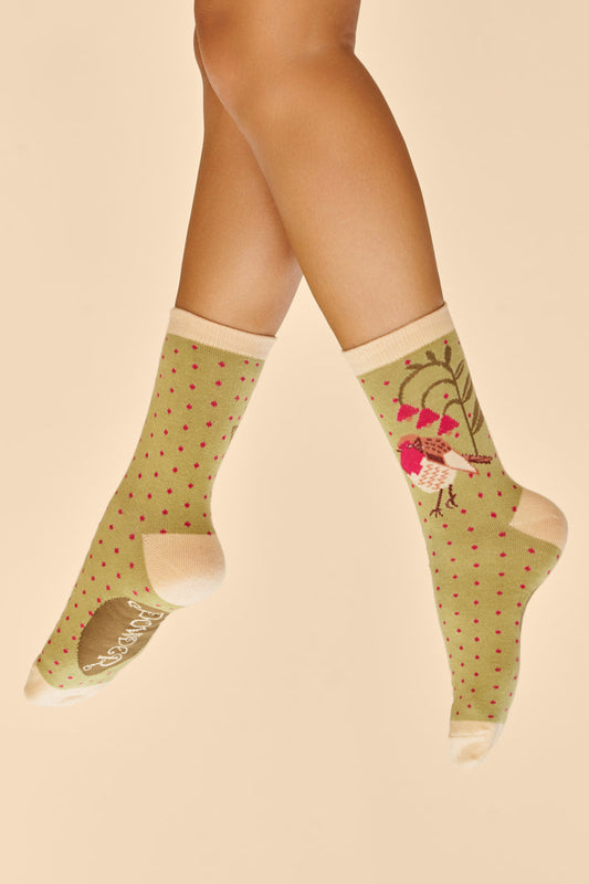 Rosy Robin Ankle Socks in Sage