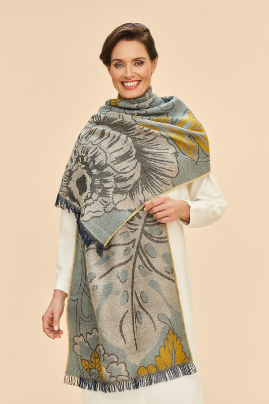 Wild Floral Woven Scarf in Ice