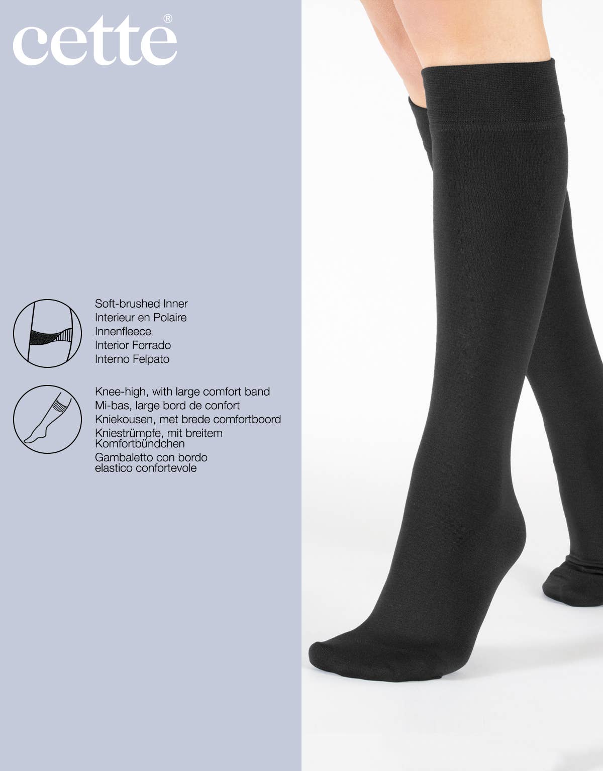Cette Thermal Ladies Knee High Socks with Fleece Lining in Black, Twin Pack One Size (35-38)