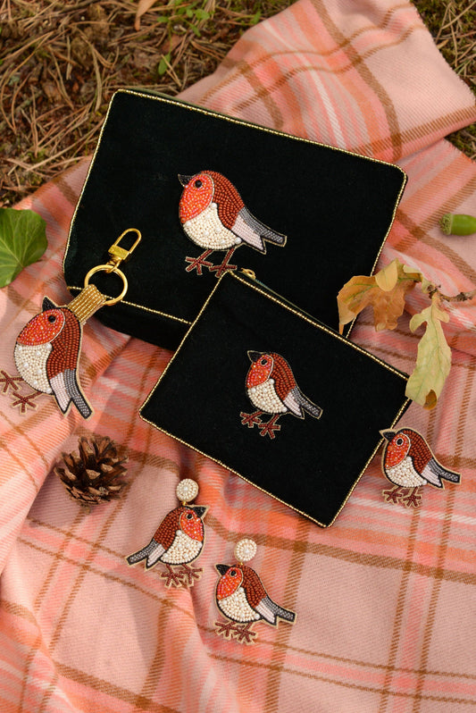 My Doris - DARK GREEN ROBIN SMALL VELVET POUCH