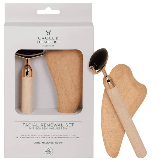 Croll & Denecke - Facial Renewal Gift Set with Obsidian Roller & Gua Sha Wood Massager