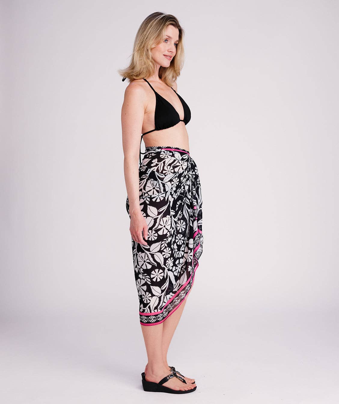 Pia Rossini - Mykonos Sarong - Black/White Beach Cover-Up