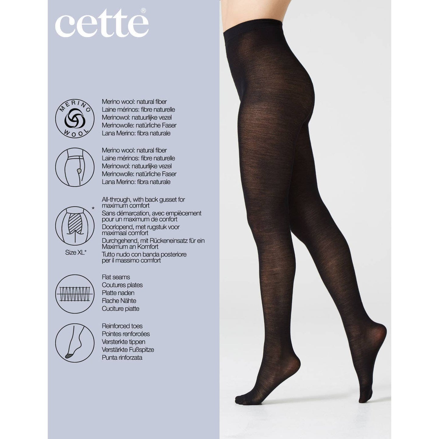 Cette - Merino Wool Tights 100 Denier, Winter Opaque Tights in Black